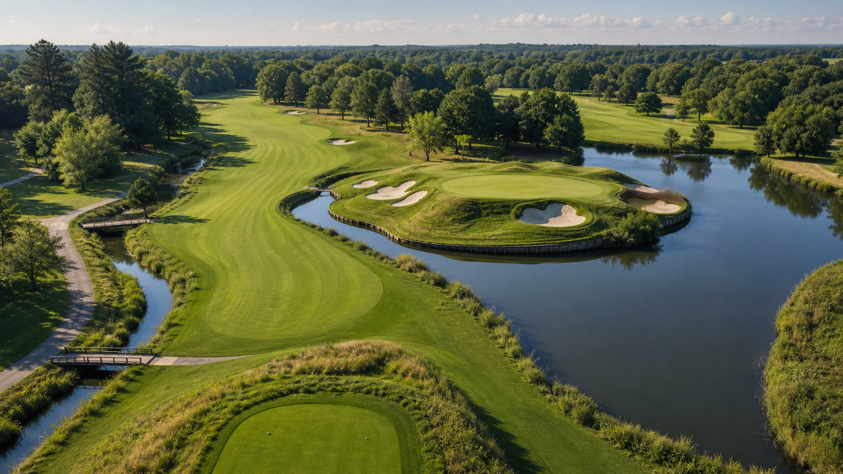 Signature hole with water and bunkers